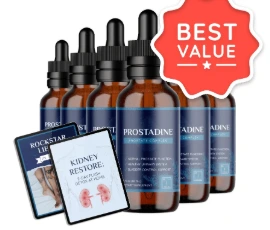 Six bottles of Prostadine with two bonus guides